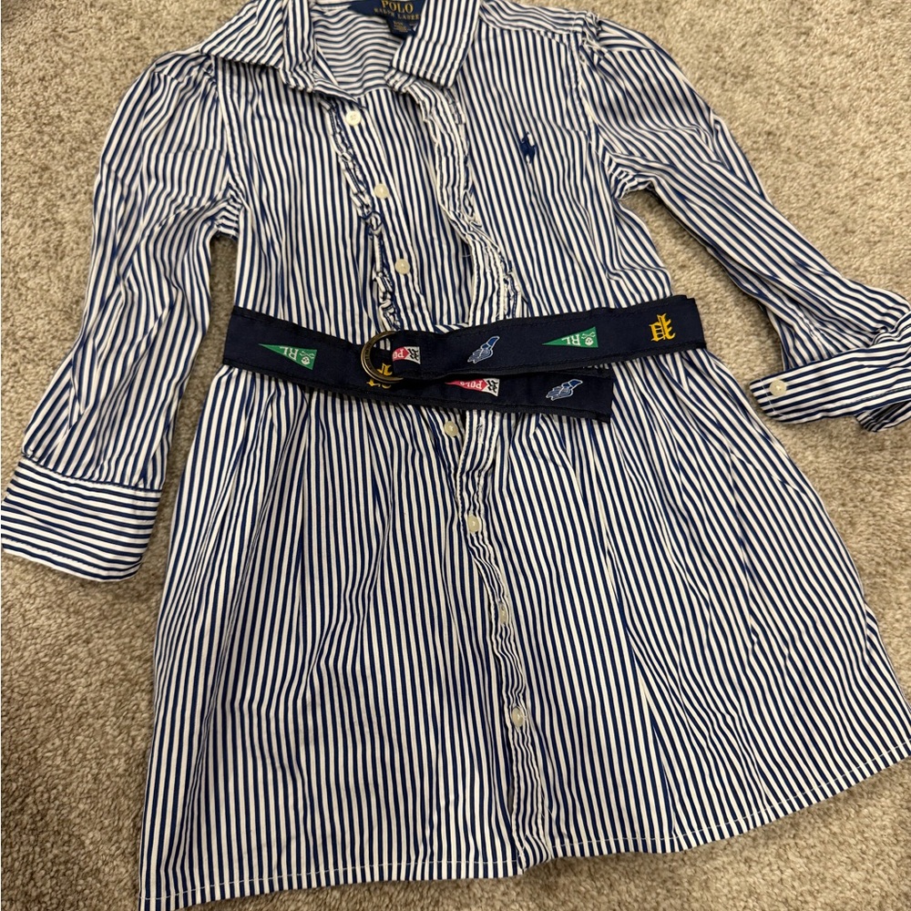Polo Ralph Lauren Navy & White Striped Shirt Dress for Girls
